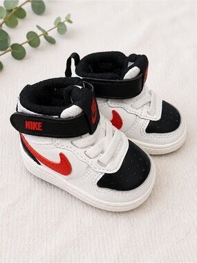 Nike Toddler High Top Sneakers Size 2C Black White Lace Up